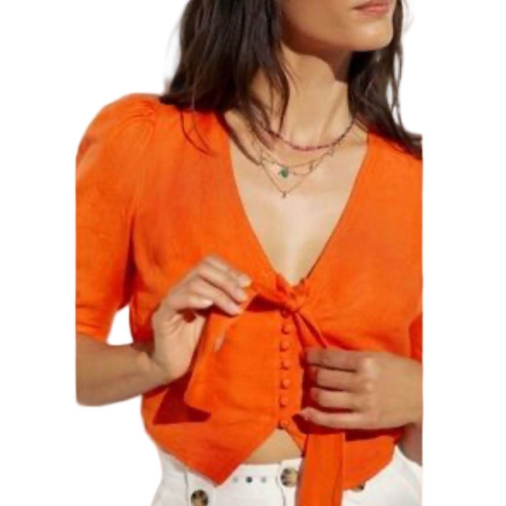 🪗Maeve by Anthropologie Vibrant Orange Tie-Front Blouse size 6 GUC